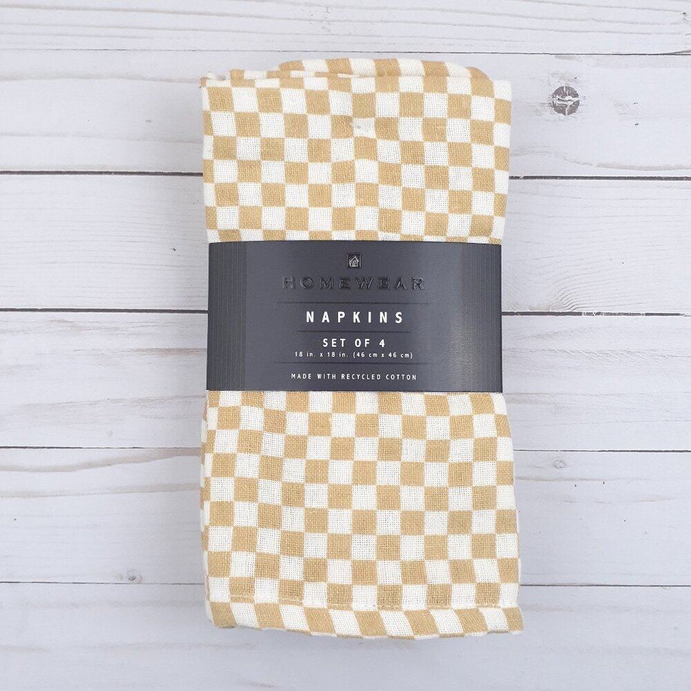 Homewear Fabric Dinner Napkins Set of 4 MckennaTan Check 18x18